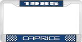 1985 Caprice Style #2 Blue and Chrome License Plate Frame with White Lettering