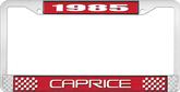 1985 Caprice Style #2 Red and Chrome License Plate Frame with White Lettering