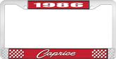 1986 Caprice Style #1 Red and Chrome License Plate Frame with White Lettering