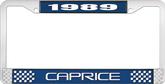 1989 Caprice Style #2 Blue and Chrome License Plate Frame with White Lettering
