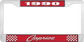 1990 Caprice Style #1 Red and Chrome License Plate Frame with White Lettering