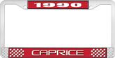 1990 Caprice Style #2 Red and Chrome License Plate Frame with White Lettering