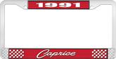 1991 Caprice Style #1 Red and Chrome License Plate Frame with White Lettering