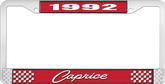 1992 Caprice Style #1 Red and Chrome License Plate Frame with White Lettering