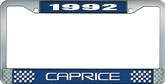 1992 Caprice Style #2 Blue and Chrome License Plate Frame with White Lettering