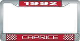 1992 Caprice Style #2 Red and Chrome License Plate Frame with White Lettering