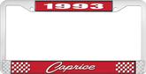 1993 Caprice Style #1 Red and Chrome License Plate Frame with White Lettering