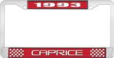 1993 Caprice Style #2 Red and Chrome License Plate Frame with White Lettering