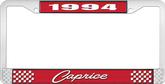 1994 Caprice Style #1 Red and Chrome License Plate Frame with White Lettering