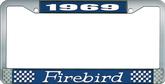 1969 Firebird License Plate Frame - Blue and Chrome with  White Lettering