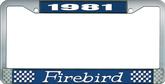 1981 Firebird License Plate Frame - Blue and Chrome with White Lettering