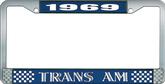 1969 Trans Am Style #1 License Plate Frame - Blue and Chrome with White Lettering