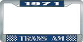 1971 Trans Am Style #1 License Plate Frame - Blue and Chrome with White Lettering