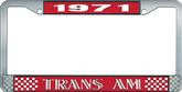 1971 Trans Am Style #1 License Plate Frame - Red and Chrome with White Lettering