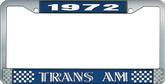 1972 Trans Am Style #1 License Plate Frame - Blue and Chrome with White Lettering