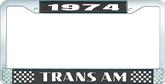 1974 Trans Am Style #2 License Plate Frame - Black and Chrome with White Lettering