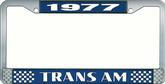 1977 Trans Am Style #2 License Plate Frame - Blue and Chrome with White Lettering