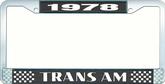 1978 Trans Am Style #2 License Plate Frame - Black and Chrome with White Lettering