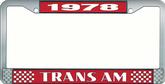 1978 Trans Am Style #2 License Plate Frame - Red and Chrome with White Lettering