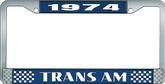 1974 Trans Am; License Plate Frame; Style #2; Blue And Chrome With  White Lettering