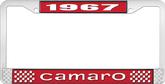 1967 Camaro Style #1 License Plate Frame - Red and Chrome with  White Lettering