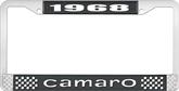 1968 Camaro Style #1 License Plate Frame - Black and Chrome with  White Lettering