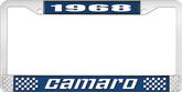 1968 Camaro Style #2 License Plate Frame - Blue and Chrome with  White Lettering
