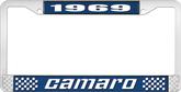 1969 Camaro Style #2 License Plate Frame - Blue and Chrome with White Lettering