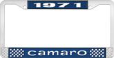 1971 Camaro Style #1 License Plate Frame - Blue and Chrome with White Lettering