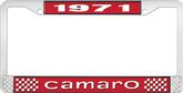 1971 Camaro Style #1 License Plate Frame - Red and Chrome with  White Lettering