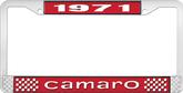 1971 Camaro Style #1 License Plate Frame - Red and Chrome with White Lettering