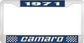 1971 Camaro Style #2 License Plate Frame - Blue and Chrome with  White Lettering
