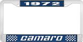 1972 Camaro Style #2 License Plate Frame - Blue and Chrome with  White Lettering