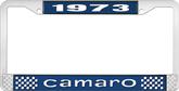 1973 Camaro Style #1 License Plate Frame - Blue and Chrome with White Lettering