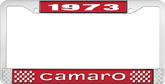 1973 Camaro Style #1 License Plate Frame - Red and Chrome with White Lettering