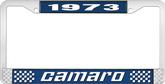 1973 Camaro Style #2 License Plate Frame - Blue and Chrome with White Lettering