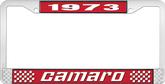 1973 Camaro Style #2 License Plate Frame - Red and Chrome with White Lettering