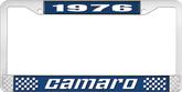 1976 Camaro Style #2 License Plate Frame - Blue and Chrome with White Lettering