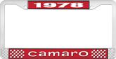 1978 Camaro Style #1 License Plate Frame - Red and Chrome with White Lettering