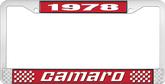 1978 Camaro Style #2 License Plate Frame - Red and Chrome with White Lettering