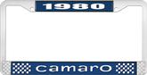 1980 Camaro Style #1 License Plate Frame - Blue and Chrome with  White Lettering