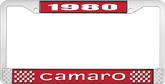 1980 Camaro Style #1 License Plate Frame - Red and Chrome with  White Lettering
