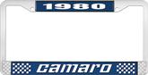 1980 Camaro Style #2 License Plate Frame - Blue and Chrome with  White Lettering