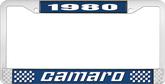 1980 Camaro Style #2 License Plate Frame - Blue and Chrome with White Lettering