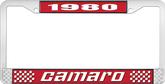 1980 Camaro Style #2 License Plate Frame - Red and Chrome with  White Lettering