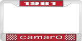 1981 Camaro Style #1 License Plate Frame - Red and Chrome with  White Lettering