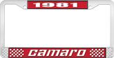 1981 Camaro Style #2 License Plate Frame - Red and Chrome with  White Lettering