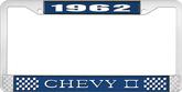 1962 Chevy II Blue and Chrome License Plate Frame with White Lettering