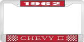 1962 Chevy II Red and Chrome License Plate Frame with White Lettering
