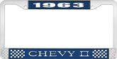 1963 Chevy II Blue and Chrome License Plate Frame with White Lettering
